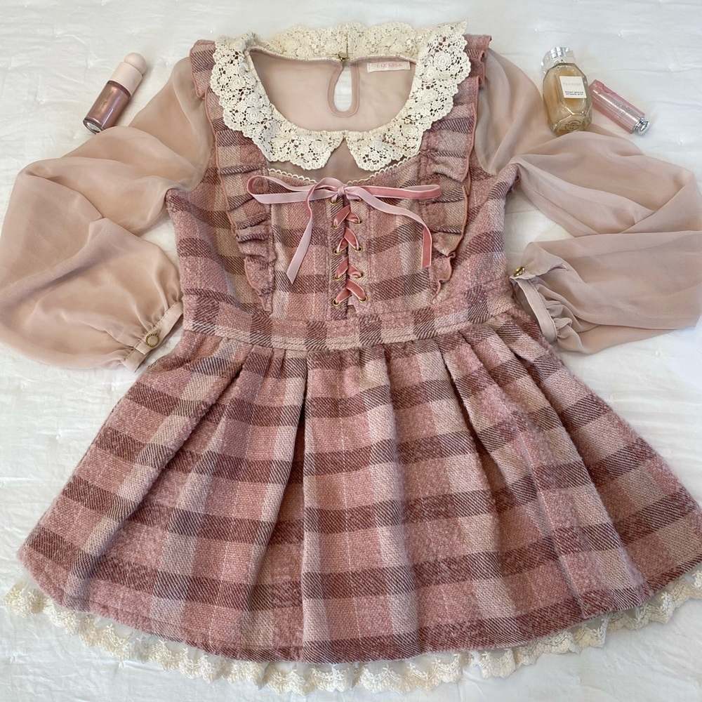 Liz Lisa Pink Plaid Peplum Blouse 🎀 size XS/S 💫🤍🌙